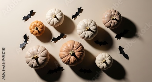Wallpaper Mural Pastel Pumpkins and Paper Bats: A Modern Halloween Still Life Arrangement Torontodigital.ca