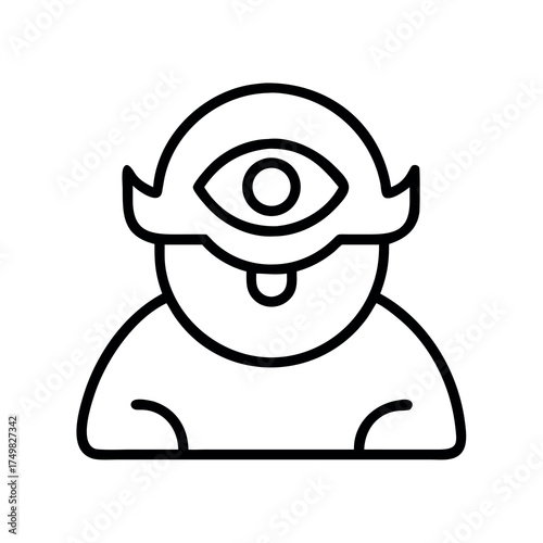 Stylized line art icon of a friendly cyclops character with a single eye