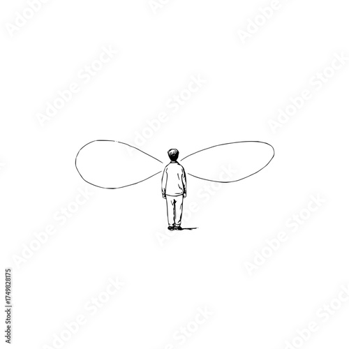 A person standing facing away with an infinity symbol emanating from their head on a white background