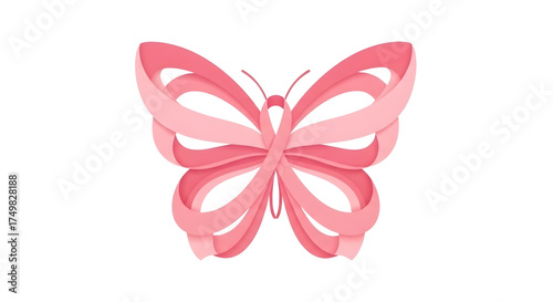 Delicate pink layered paper butterfly with intricate cutouts and elegant wings isolated on a clean white background
