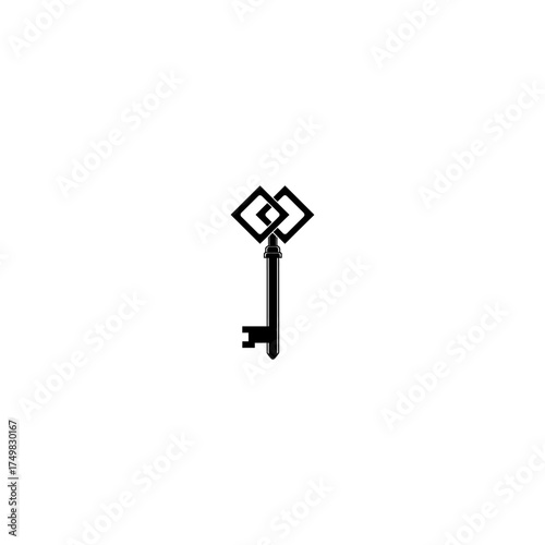 Simple black key with two linked squares at the top on a white background