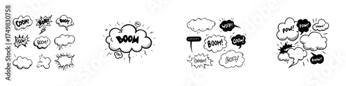 Collection of hand drawn comic book sound effect speech bubbles