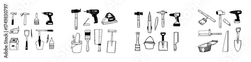 Various hand and power tools for building, repair, and garden maintenance tasks