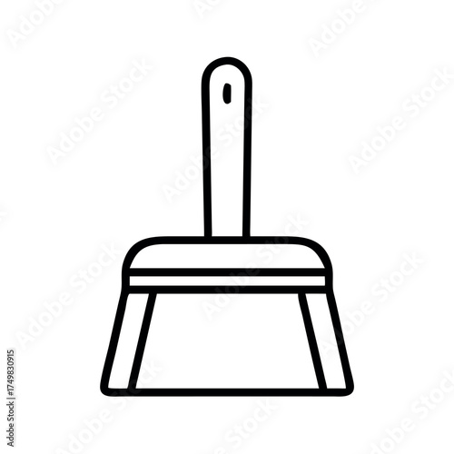 Simple line art icon of a dustpan and brush for cleaning tasks