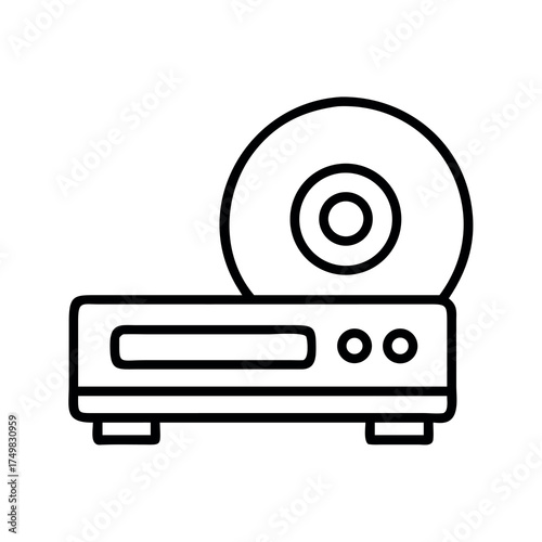 Simple line art icon of a compact disc player with a cd on top
