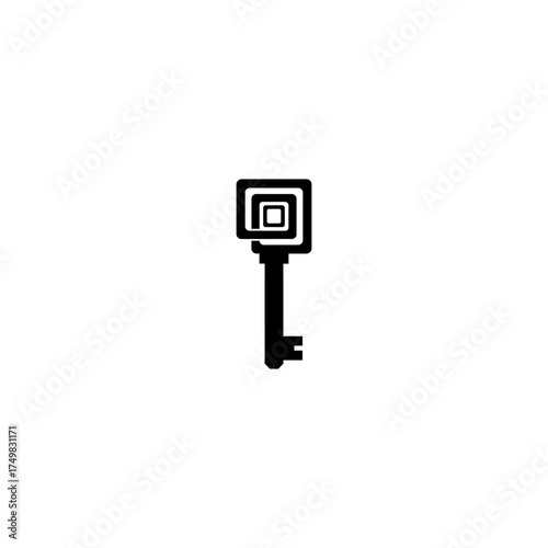 Black silhouette of a key with nested square head on white background