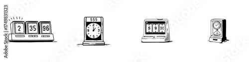 Set of retro digital and analog timekeeping device icons
