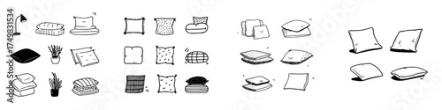 Hand drawn set of various pillows cushions and home decor elements