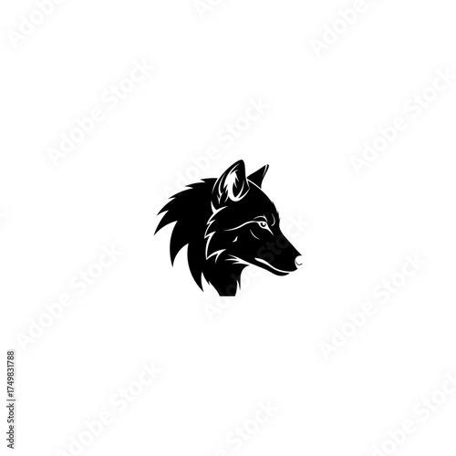Silhouette of a wolf head, facing right, with sharp features