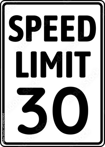 Speed limit 30 mph traffic sign, Speed limit 30 miles per hour road sign
