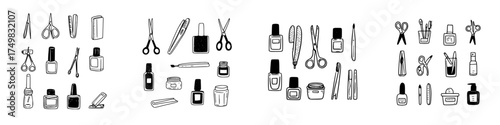 Hand drawn icons set for manicure and pedicure nail care tools