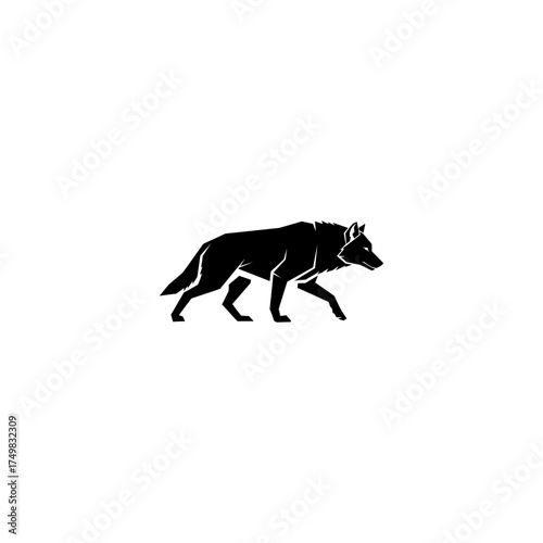 Silhouette of a wolf walking against a white background