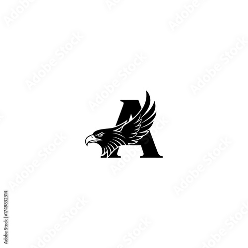 Stylized letter A with a bold eagle head and partial wing in black ink
