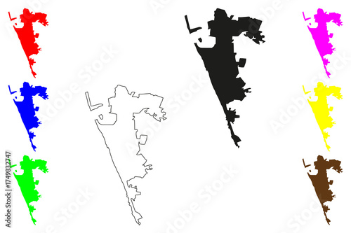 Rosarito city (United Mexican States, Mexico, Baja California State) map vector illustration, scribble sketch Rosarito map