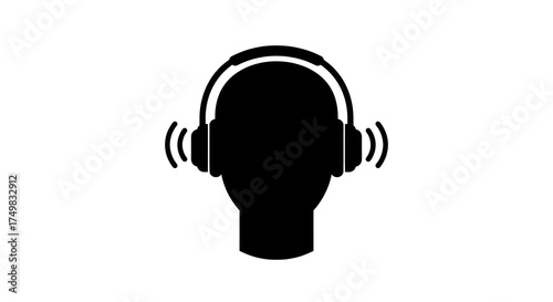 Silhouette head with headphones listening to music enjoyment sound