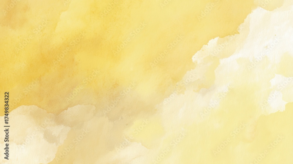 Obraz premium Soft yellow watercolor painting with gentle texture and organic flow on white paper, creating a light and elegant background.