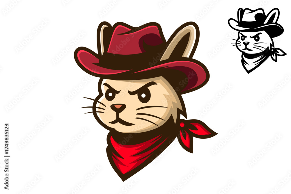 Fototapeta premium Cowboy Cat Mascot Logo – Cool and Brave Cat Vector Illustration