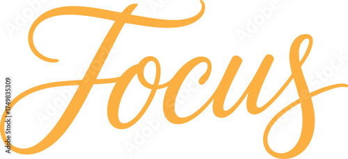 Yellow Calligraphy Text Word Focus on White Background script