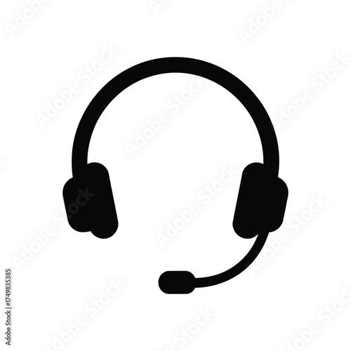 Black headset with microphone icon isolated on white background for customer service