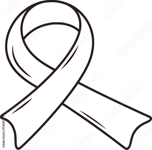Black and white ribbon symbol for awareness line drawing