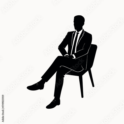 businessman sitting on chair in office wearing suit