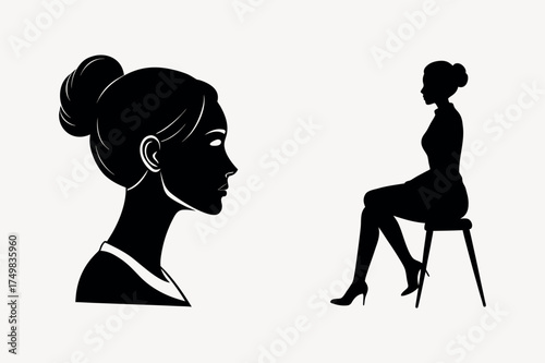 Silhouette of woman and girl vector illustration