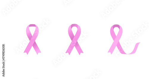 Breast cancer awareness pink ribbons on white background