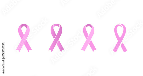 Set of pink ribbons for breast cancer awareness month