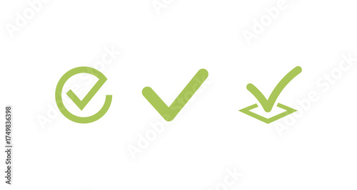 Green check marks: flat design icons for approval and success