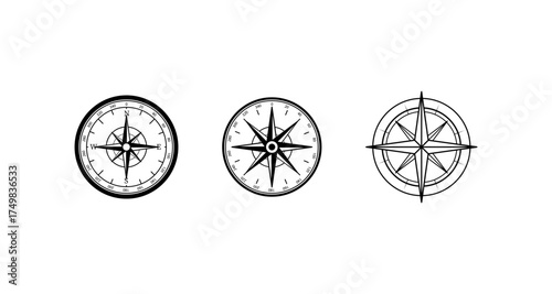 Black and white compass icons collection for navigation and design projects