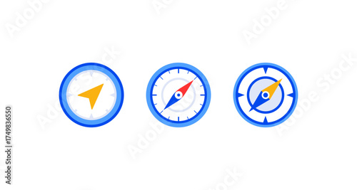 Modern flat design navigation compasses with minimalist style