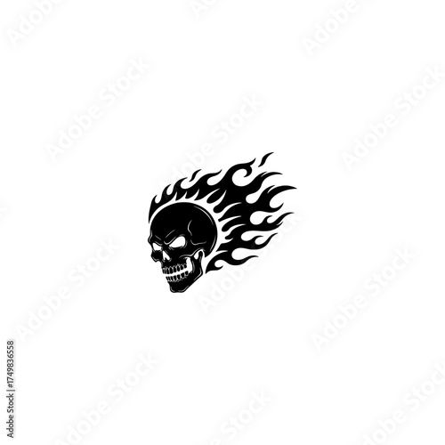 Skull in flames. Black and white vector illustration of a skull engulfed in fire