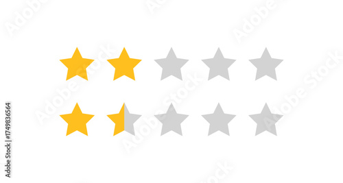 Two and a half stars rating with yellow and gray stars
