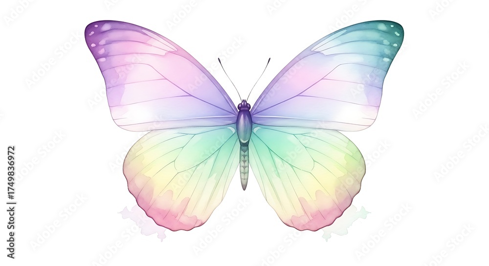 Obraz premium Pastel butterfly with delicate wings, showcasing a blend of soft colors isolated on white background a symbol of transformation and beauty