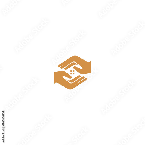 Two stylized brown hands cradling a square window, set against a clean white background
