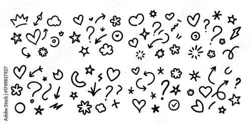 Collection of hand drawn doodle icons and symbols for design and illustration