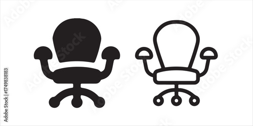 Office chair icon isolated on white background, black and white version