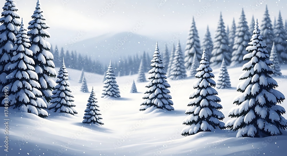 Naklejka premium Snowy pine forest landscape on a cold winter day serene nature scene