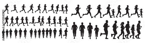 silhouettes depicting men and women running and jogging in various strides and angles
