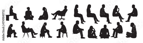 silhouettes depicting men and women sitting in various casual and active postures