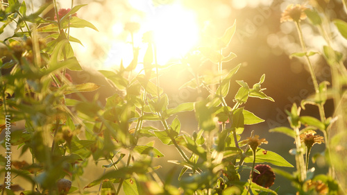 Zinnia flowers during sunset closuep in garden.