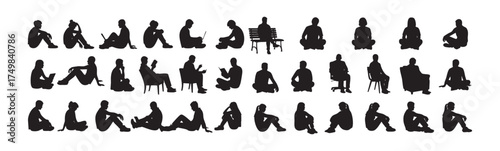 silhouettes depicting men and women sitting in various casual and active postures