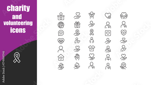 charity and volunteering icons set