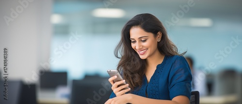 A young Indian girl uses her cell phone for business talk and job.