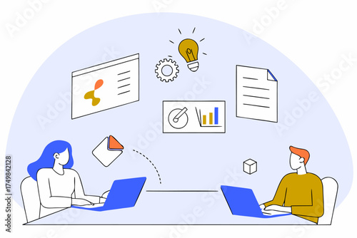 Innovative Collaboration Vector Illustration Ideas Business Meeting Conceptualization Shared Vision Brainstorming Strategic Planning Creative Problem-Solving Achieving Goals Together