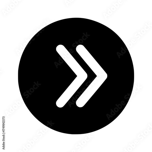 Modern white double arrow fast forward icon in black circle
