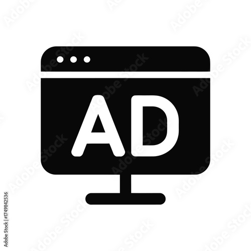 Free Download Black website advertising icon showing a display with white ad text on white - GFXLoad