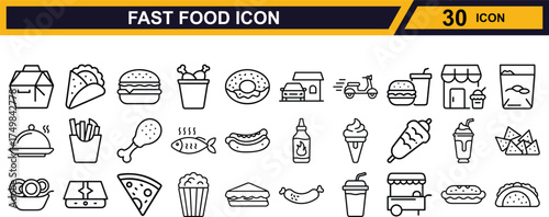  fast food icons representing popular menu items and dining experiences