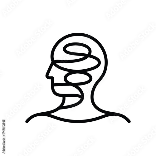 Human head profile with chaotic mind depicted as intertwined lines icon