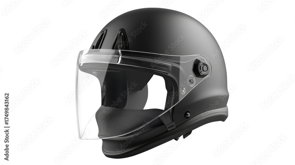 Fototapeta premium Black open-face helmet with extended clear visor and side venting.